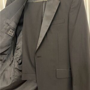 JOS A BANK 2 Piece TUXEDO Mens Size 40R  33x28 BLACK One Button Striped FORMAL